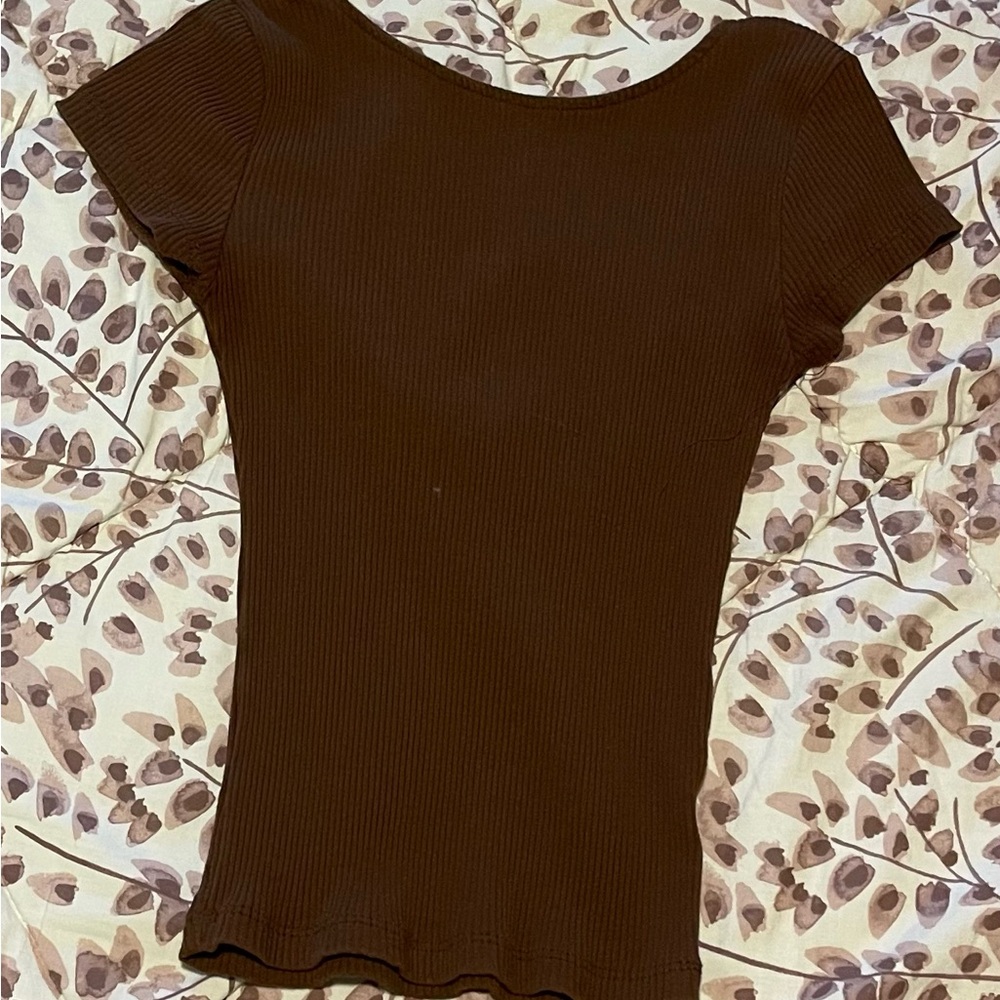 Brown Ribbed Women's Top
